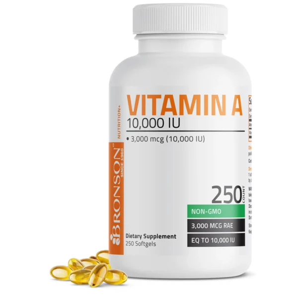 Bronson Vitamin A 10,000 IU Premium Non-GMO Formula Supports Healthy Vision & Immune System and Healthy Growth & Reproduction, 250 Softgels