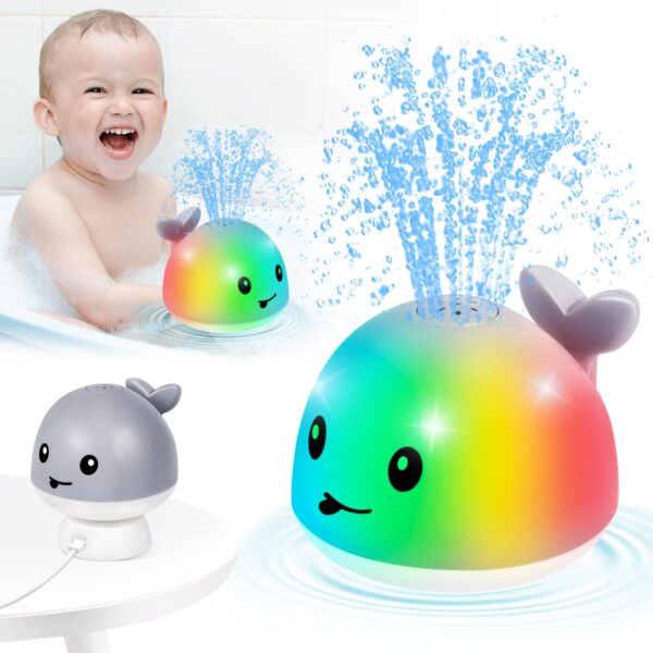 Gigilli Upgraded Baby Bath Toys, Rechargeable Light Up Bath Toys for Kids 1-3, Baby Toy 6-12 12-18 Months Whale Bath Toy Sprinkler, Fountain Bathtub Toys Toddler Newborn Birthday Easter Baby Gifts