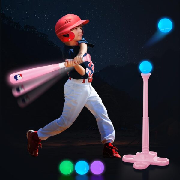 LED Tball Set for Toddlers 3-5, 5-8, Light up Tee Ball Set for Toddlers, Glow in The Dark T Ball Sets for Kids 3-5, Kids Outdoor Toys Sports Toys, Baseball Toys Gifts for Boys Girls (Blue)