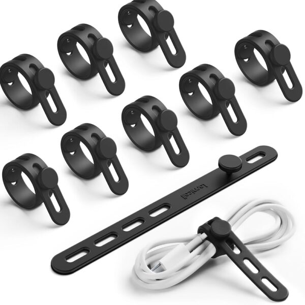 10Pack Silicone Cable Ties Cord Organizer Wrap - Lamicall Reusable Washable Wire Management with Lock Buckle, Elastic Charger Cable Strap Ties, Electrical Cord Keeper for Travel, Home Accessories