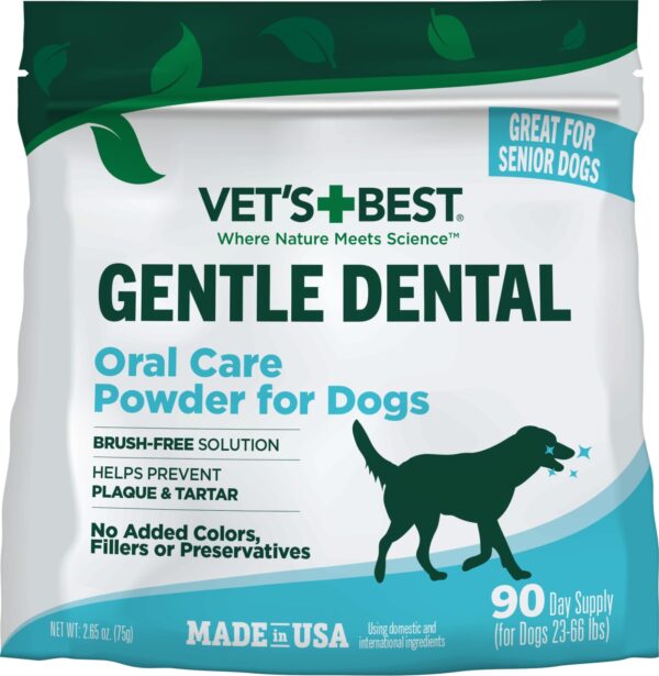 Vet’s Best Dog Teeth Cleaning Powder, Brush-Free Canine Teeth Cleaner & Breath Freshener, Plaque Remover for Teeth, Dog Dental Powder, 90 Day Supply