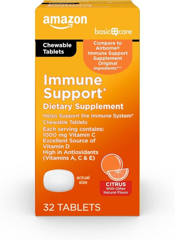 Amazon Basic Care Immune Support Citrus Chew Tablets, 32 Count