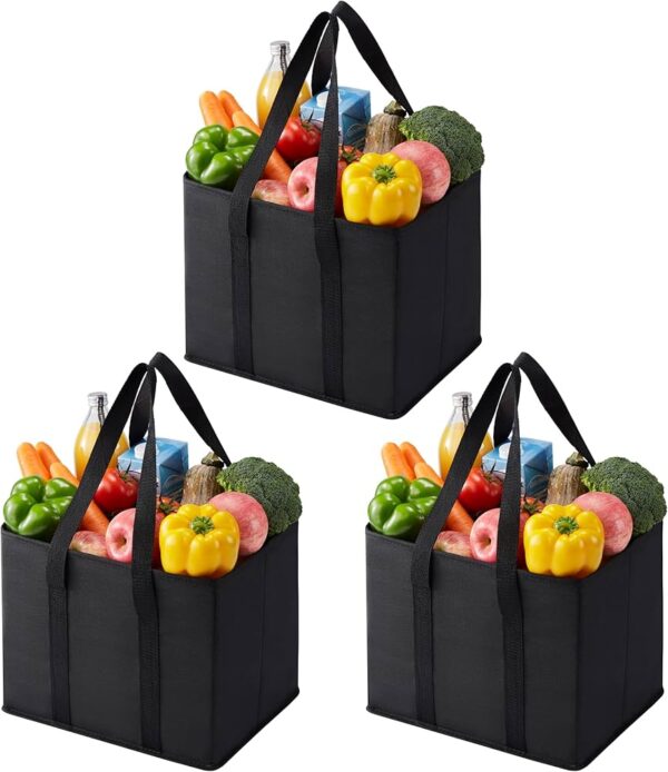 VENO 3 Pack Reusable Grocery Bags, Shopping Bags for groceries, Christmas Tote with Handles and Hard Bottom, Foldable Shopping Cart Organizer, Heavy-Duty (Dark Blue, 6 Gallon-3 Pack)