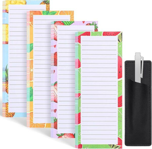 4 Pack Magnetic Note Pad for Fridge with Pen Holder, Totally 200 Sheets Grocery List Magnet Pad for Refrigerator Magnetic Shopping List Pad（Fruit Design）