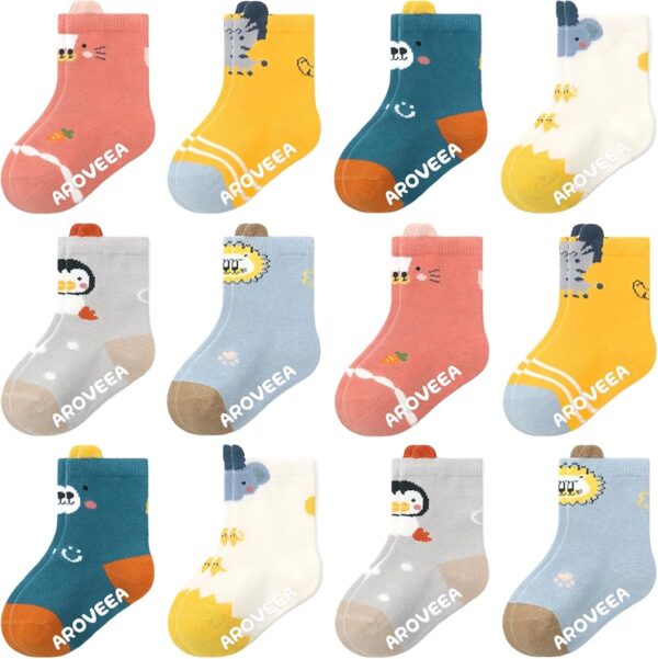 Baby Toddler Socks Grip Non Slip Boys Girls Cotton 12 Pack for Kids Ankle Cute Socks 6M-7Years